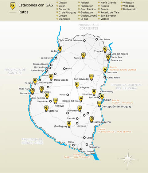 Mapa de GNC en Entre Rios